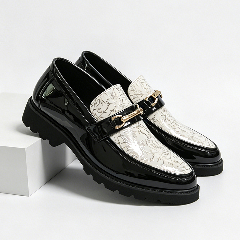 Men Formal Wear Shoes - Heren tweekleurige bamboe print patentleren loafers