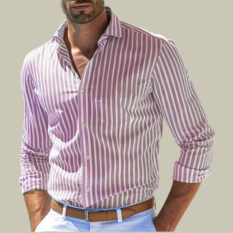 Y2K Formal Wear Men - Heren slim-fit gestreept overhemd met revers,