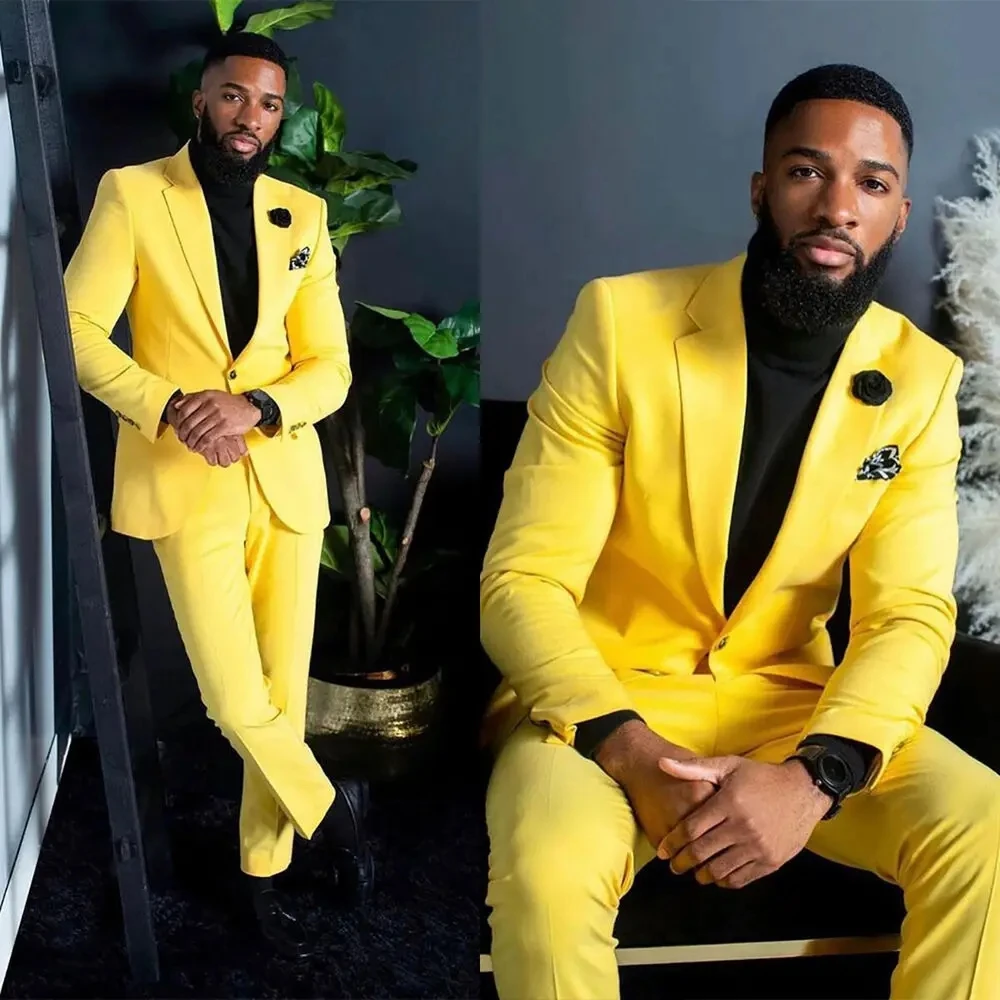 Formal Wear For Men Yellow - Gele Herenpakken Slim Fit Enkelrijig Bruiloft