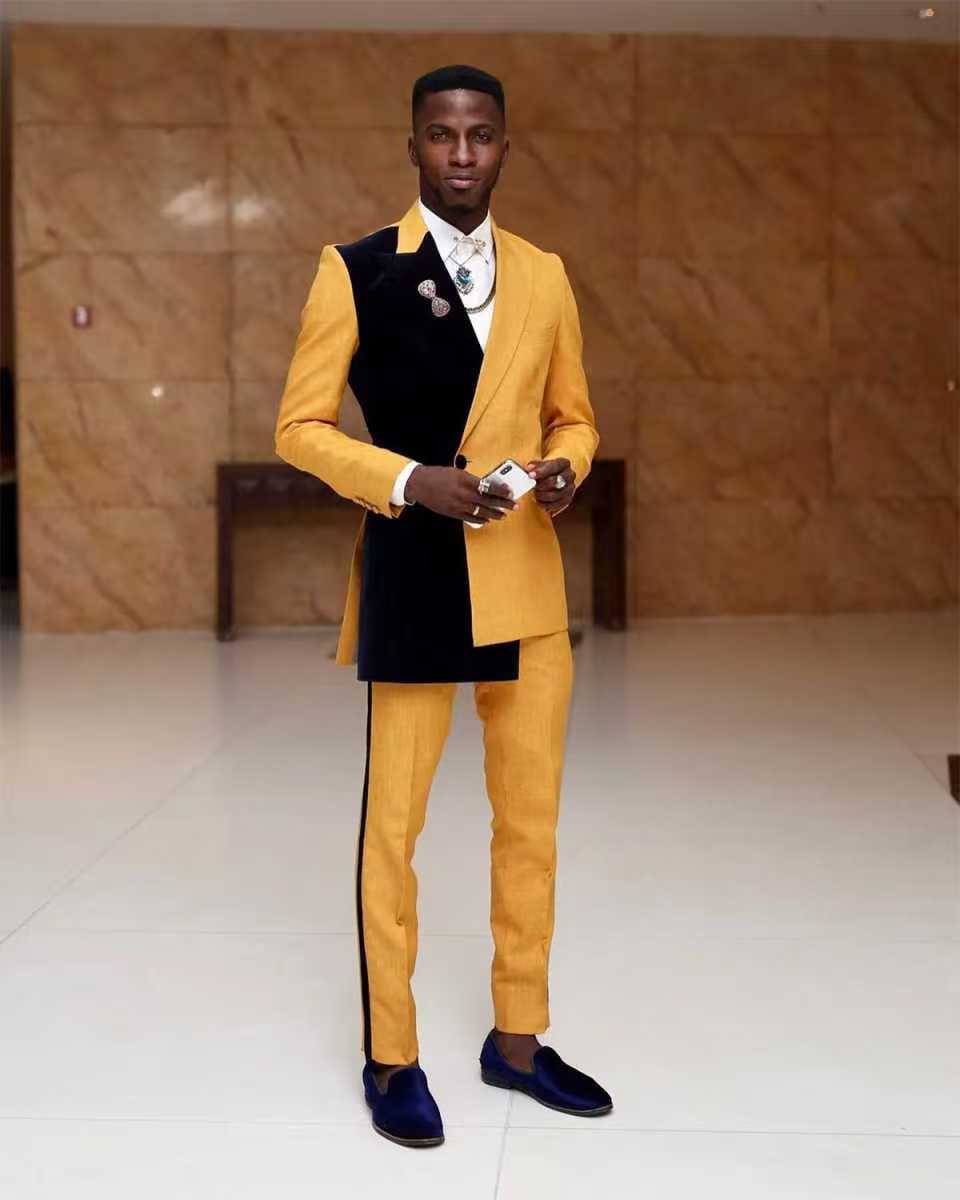 Formal Wear For Men Yellow - Zwart Geel Mannen Pak Set 2-delige