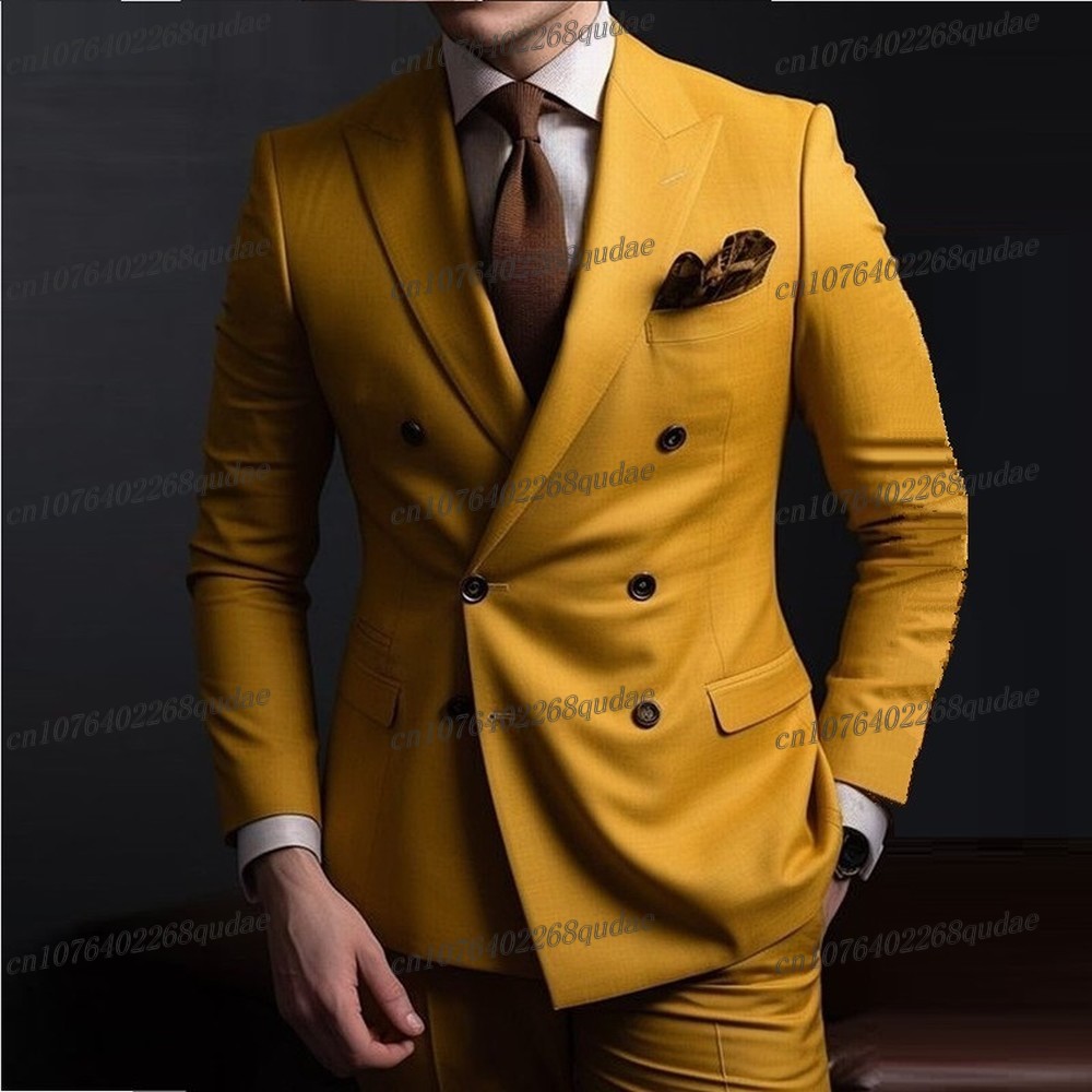 Formal Wear For Men Yellow - Donkergeel Formele Gelegenheid Mannen Pak Bruiloft