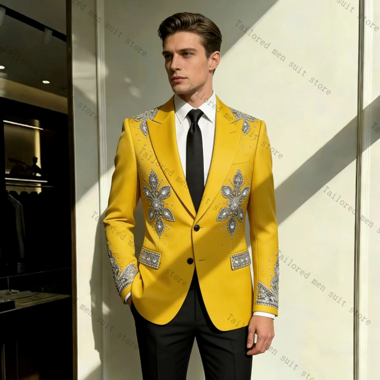 Formal Wear For Men Yellow - Gele Herenpakken Broek Set 2 Stuks