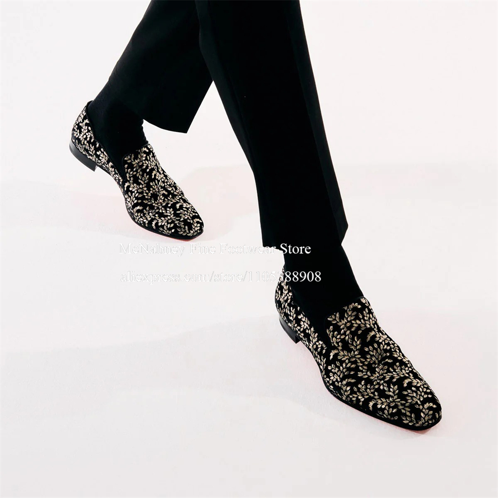 Men'S Formal Party Wear Shoes - Zwarte zijden fluwelen instappers voor heren,