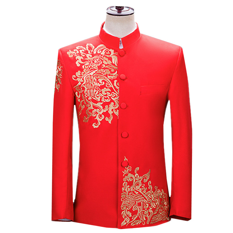 Men'S Vintage Formal Wear - Nieuw heren geborduurd kostuumjasje vintage staande