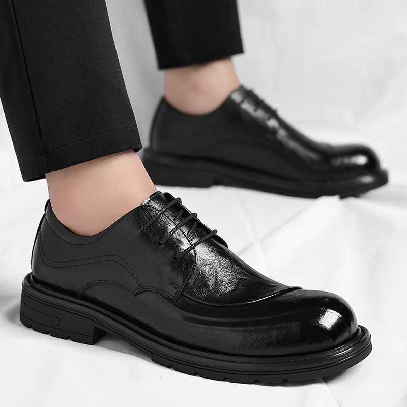 Bruin gepolijst echt leer met  - Men Formal Wear Fashion recensie en prijs
