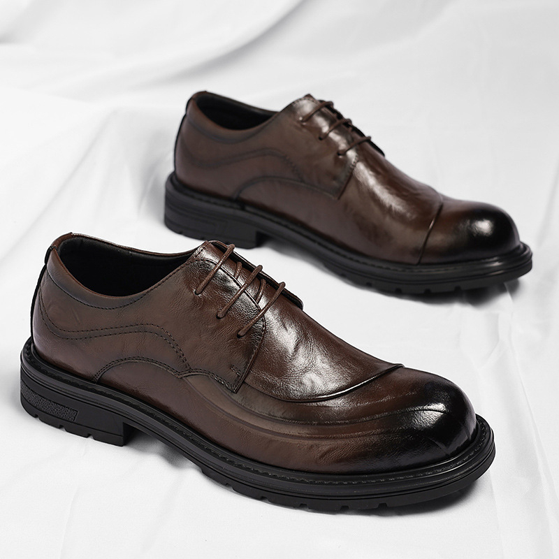Bruin gepolijst echt leer met  - Men Formal Wear Fashion recensie en prijs