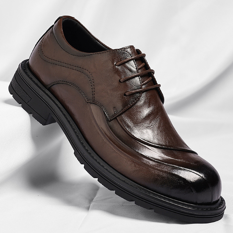 Bruin gepolijst echt leer met  - Men Formal Wear Fashion recensie en prijs